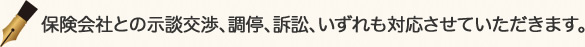 保険会社との示談交渉、調停、訴訟、いずれも対応させていただきます。